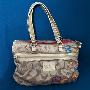 Coach Beige and Multicolor Shoulder Bag